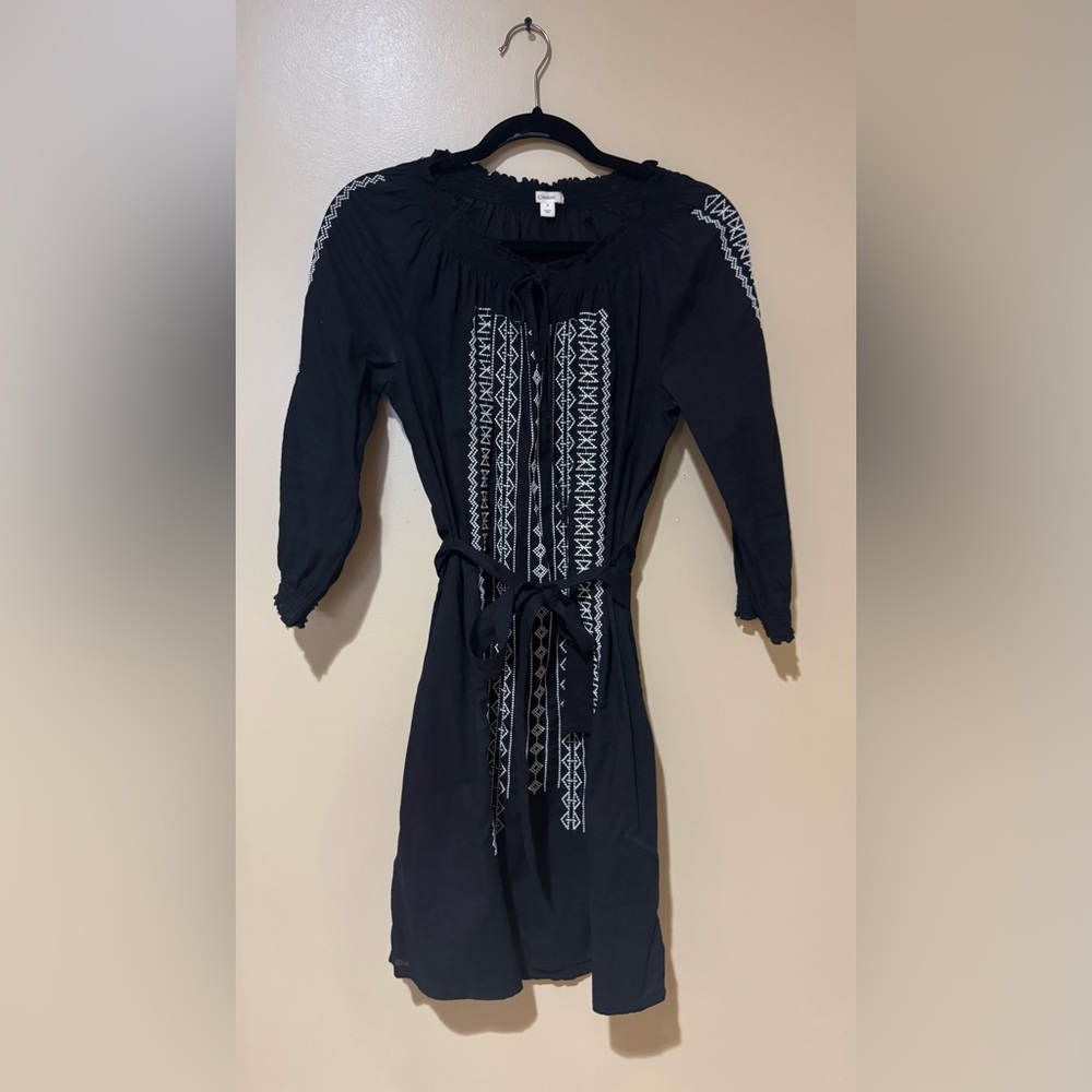 Caslon Black Dress with White Embroidery